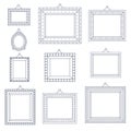 Line Art Frame Photo Picture Painting Decoration Drawing Symbol Template Icon Set on Stylish Black Background Retro