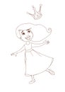 Line Art fro coloring book of Happy Princess Girl