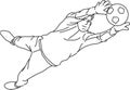 Line Art of a goalkeeper catching ball