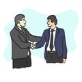 line art half length two businessmen making handshake illustration vector hand drawn isolated on white background Royalty Free Stock Photo