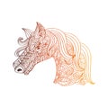 Line art hand drawing head of horse. Royalty Free Stock Photo