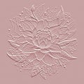 Line art hand drawn lotus flower leaves emboss textured surface pink 3d seamless pattern. Embossed relief vector floral background Royalty Free Stock Photo