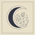 Line art healing crystal concept with moon esoteric elements.