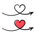 Line art heart with arrow icon. Doodle style