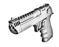 Line art of a high powered semi automatic handgun on white