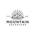 Line art hipster Mountain, Sea and Sun Adventure Traveling logo design