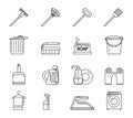 Line Art Household Cleaning Symbols Accessories