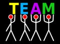 Line art human characters holding letters TEAM. Soft skills presentation intro, team building, team work, team education Royalty Free Stock Photo