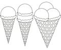 Line art ice cream 1 2 3 ball cone black and white icon set. Royalty Free Stock Photo