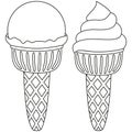 Line art ice cream black and white icon set. Royalty Free Stock Photo