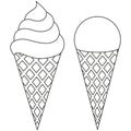 Line art ice cream cone black and white icon set. Royalty Free Stock Photo