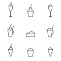 Line art icecream icons set. Dessert food, sweet and cold, vector illustration.