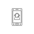 Line art icon of mobile phone with operator`s sign Royalty Free Stock Photo
