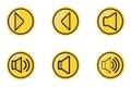Line Art Icon set for audio controls, sound icons, play pause buttons, and volume settings