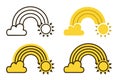 Line art icon set of rainbows, clouds, and sun showcasing elegant and minimalistic weather themed illustrations for decor and