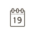 Line art icon of the tear-off calendar with number nineteen on sheet