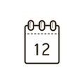 Line art icon of the tear-off calendar with number twelve on sheet