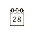 Line art icon of the tear-off calendar with number twenty eight on sheet