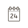 Line art icon of the tear-off calendar with number twenty-four on sheet