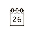 Line art icon of the tear-off calendar with number twenty six on sheet