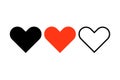 Line art icon with three hearts. Red, black and white hearts. Vector illustration. Stock image. Royalty Free Stock Photo