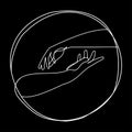 Line art icon of two human hands reaching towards each other Outline graphic element.Monochrome vector illustration. Royalty Free Stock Photo