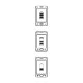 Line art icons of mobile phones with different levels of charging
