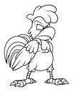 Line art illustration of angry chicken or rooster. Farm animal in cartoon style. Image for kids and children coloring book or page