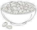 Line art illustration of a bowl filled with oval beans Royalty Free Stock Photo