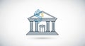 Line art illustration of a classical bank building featuring Ionic columns and a triangular Royalty Free Stock Photo
