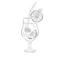 Line art illustration of cocktail glass with mojito drink.