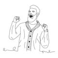 line art illustration - Continuous Line Art Cheerful excited man wearing standing isolated, celebrating success vector design. eps