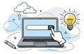 Line art illustration of a digital concept depicting online search, cloud computing, and idea generation for modern technology and Royalty Free Stock Photo