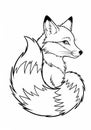 Line art illustration of a fox with a large, bushy tail. The fox is drawn in a minimalistic Royalty Free Stock Photo