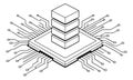 Line art illustration of a microchip with data server stack depicting cloud computing concepts for information Royalty Free Stock Photo