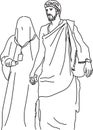 Line Art Illustration of Muslim Man and Woman walking in the event of Hajj