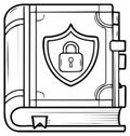 Line art illustration of a secret book with a security shield and padlock Royalty Free Stock Photo
