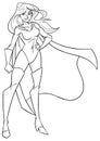 Superheroine Standing Tall Line Art Royalty Free Stock Photo