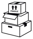 Line art illustration of a stack of cardboard boxes depicting fragile goods for shipping and moving Royalty Free Stock Photo