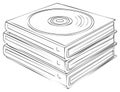 Line art illustration of stacked media cases with a compact disc on top representing digital content Royalty Free Stock Photo