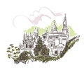 Line art isolated Sintra Portugal castle vector sketch