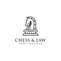 Line art Knight horse Chess and law logo design Royalty Free Stock Photo