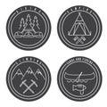 Line art labels canoe,camping,climbing and hiking