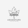 Line Art Leaf Adventure Mountain Logo Vector Design Illustration