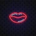 Line art lips neon for banner design. Vector illustration