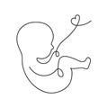 Line art logotype. Baby in the womb with umbilical cord. Stylish logo for a prenatal or reproductive clinic, pregnancy