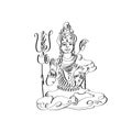 Line art Lord Shiva black and white calligraphic drawing