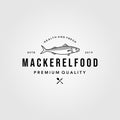 Line art mackerel fish logo hipster vintage emblem vector seafood illustration Royalty Free Stock Photo