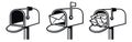 Line art mailbox icon set featuring mailboxes empty, with one letter, and full of mail for postal communication concepts Royalty Free Stock Photo