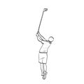 Line art man hitting golf ball illustration vector hand drawn isolated on white background